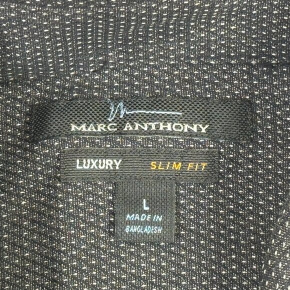 Marc Anthony Luxury Slim Fit Mens Large L Black Textured Button Up Long Sleeve - Picture 4 of 11